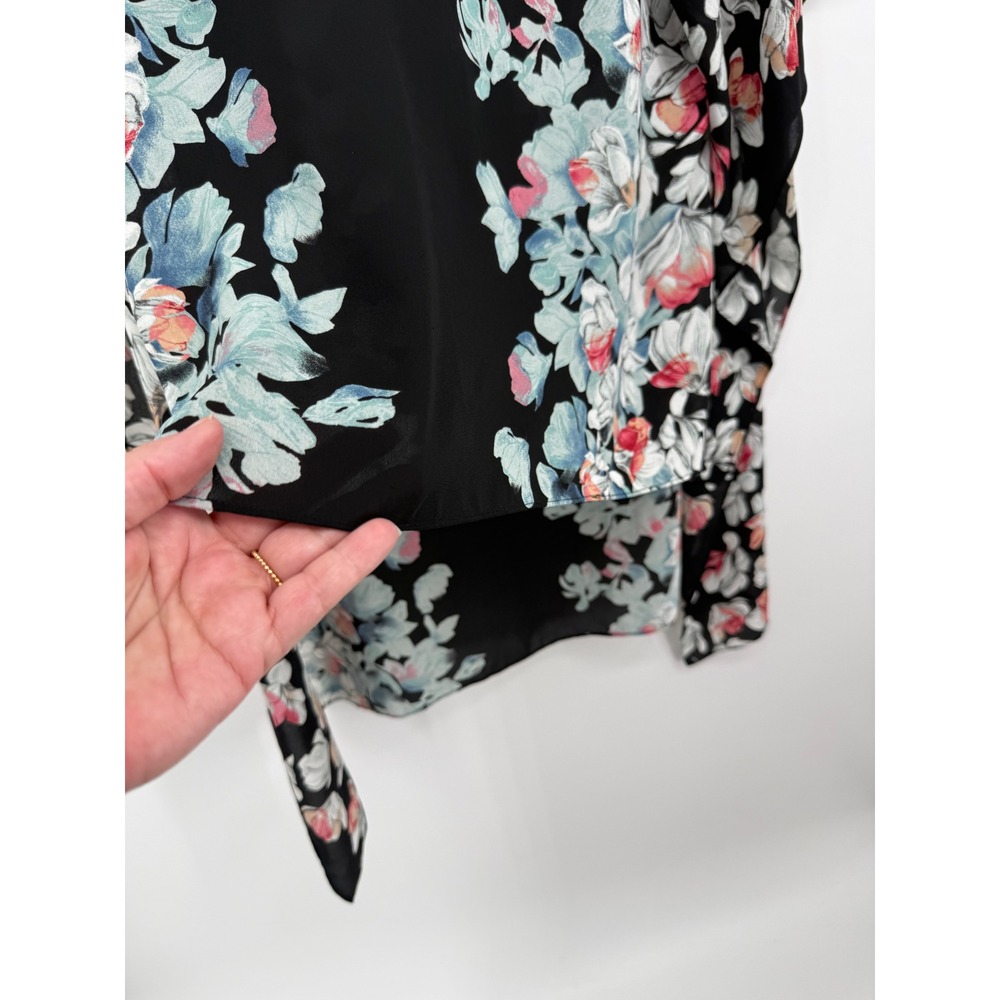 BCBGMAXAZRIA Kaftan Blouse Womens Medium Black Floral High Low Kimono Top - Picture 3 of 8